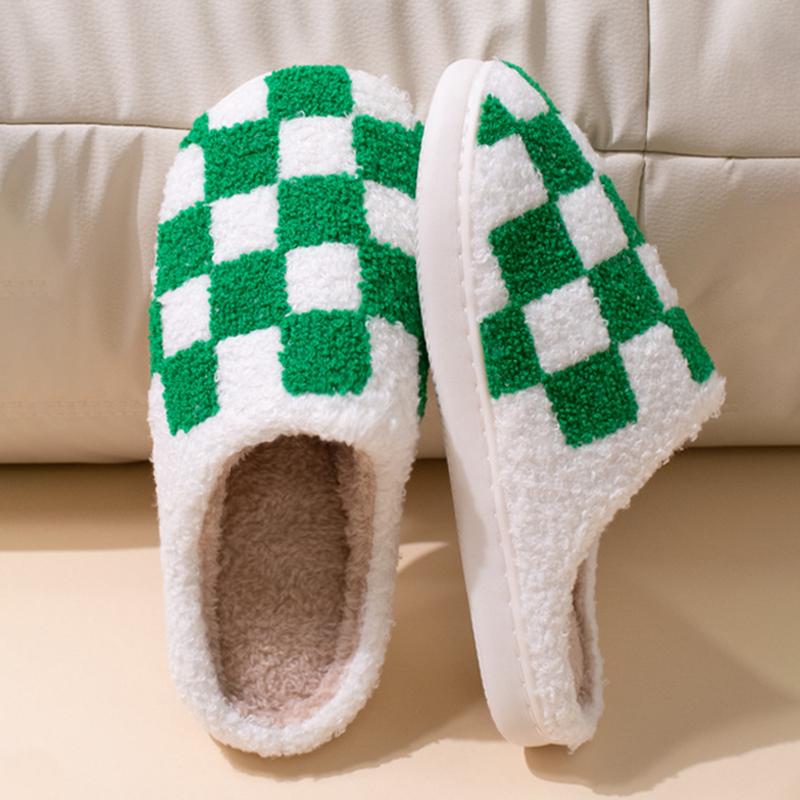 Мода Мода Смешанный цвет Клетчатые Хлопковые Тапочки Женские Комфортные Мягкая Подошва Плюшевые Домашние Шлепанцы Женские 2025 Комнатные Нескользящие Пушистые Тапочки