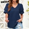 Ayollar Modasi Kundalik Bir Rangli Bosmali Qisqa Yengli V-kesimli T-shirtlar va Toplar