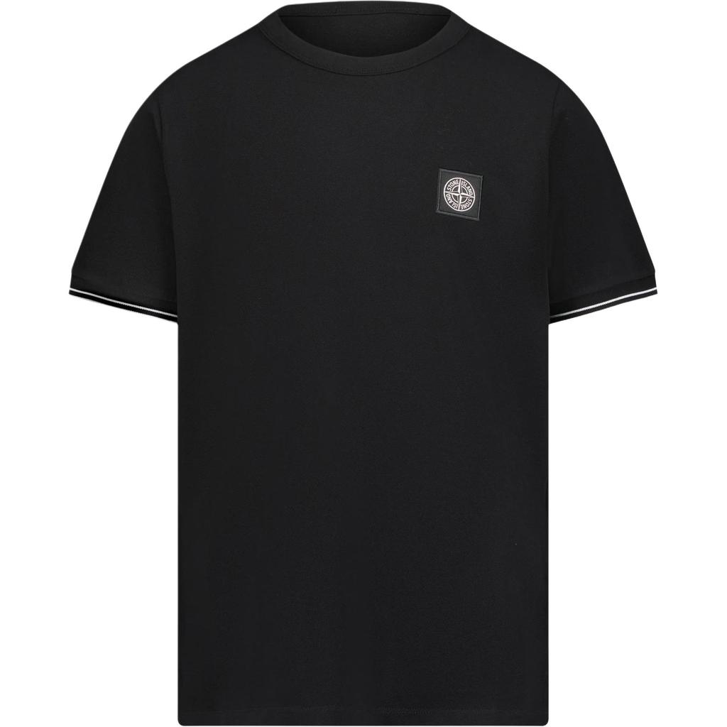 Stone Island Striped Logo Patch Crew Neck Short Sleeve T-Shirt Kids tops Black K1S1621000-01S0018-V0029