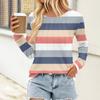 Женский плиссированный топ с длинными рукавами, поясом, полосатым принтом, круглым вырезом