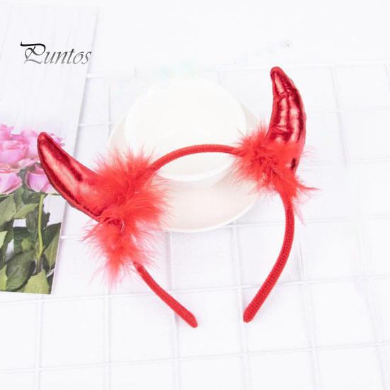 Devil Horn Decor Headband Plush Fabric Handmade Lightweight Elastic Design Hair Hoop Cosplay Parties Halloween Accessories