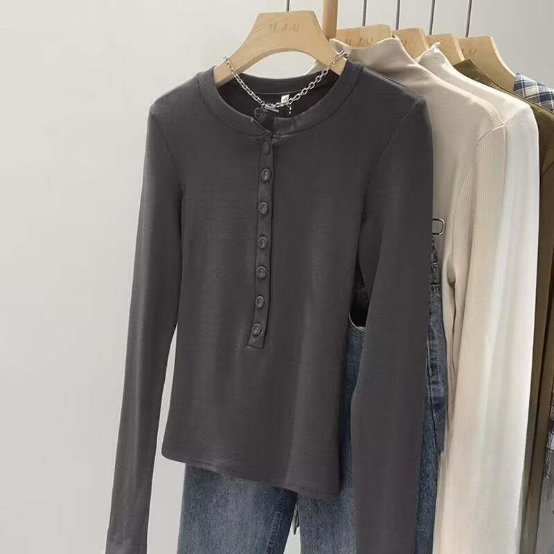 Белая базовая рубашка женская осенняя нить универсальный топ однотонная футболка с длинными рукавами