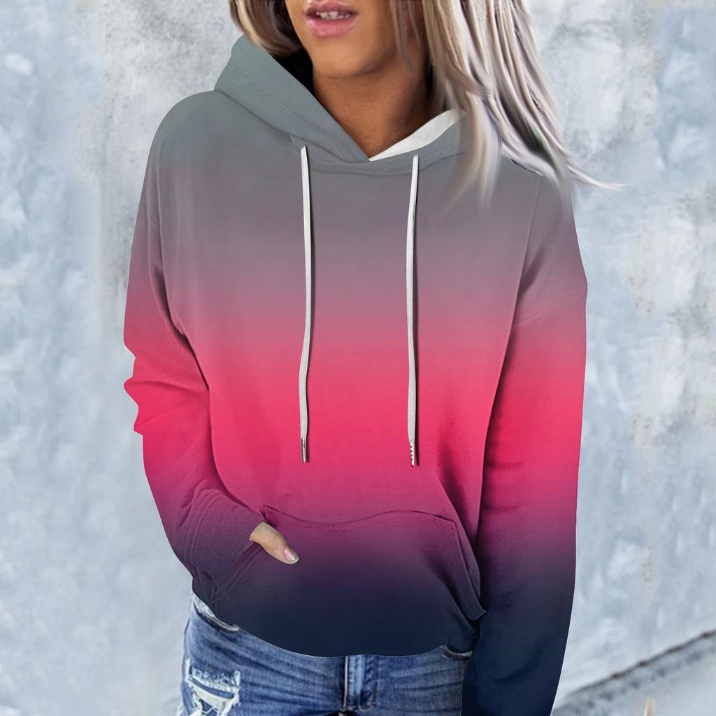 Женская модная повседневная толстовка с капюшоном и градиентным принтом с длинным рукавом