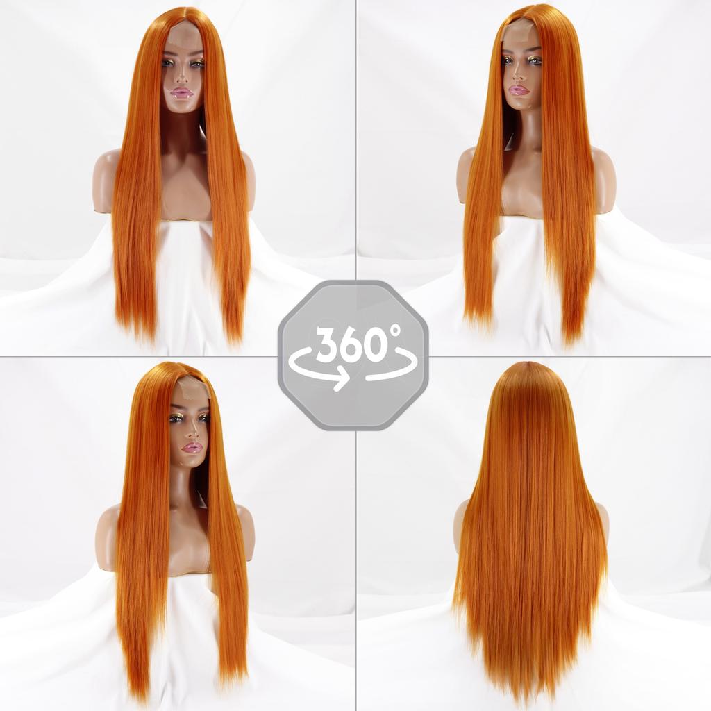 MERISIHAIR Средняя часть Ombre Оранжевый длинный прямой синтетический парик Черный Блондин Розовый 30-дюймовый термостойкий натуральный парик для косплея