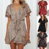 Женское короткое платье с глубоким V-образным вырезом, очаровательное облегающее платье с большим подолом и эффектом цветочного узора, летнее сексуальное мини-платье