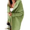 Women Sweater Coat Hooded Long Sleeve Ribbed Cuffs Open Front Knitting Coat Solid Color Mid-length Sweater Cardigan