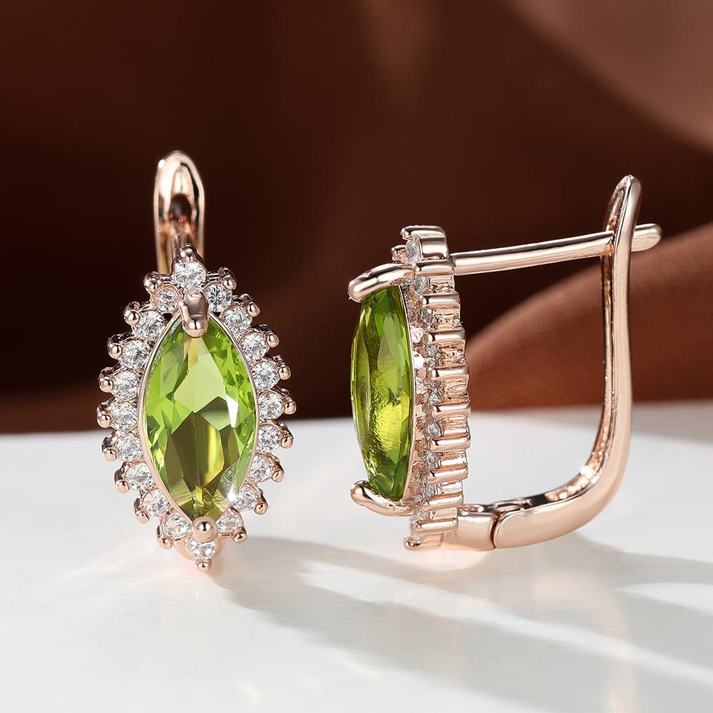 1 Pair Rose Gold Color Marquise Cut Multicolor Birthstone Drop Dangle Hook Earrings White Red Blue Green Stone Horse Eye Claw Earrings Jewelry