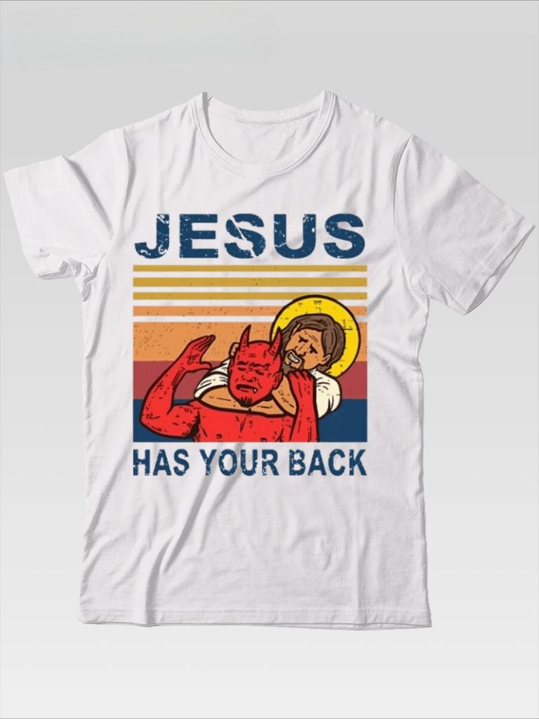 Best Selling Fashion Summer Jesus Has Your Back Jiu Jitsu Retro Christian Men Men T Shirts Cotton T Shirt Street Men T-shirt