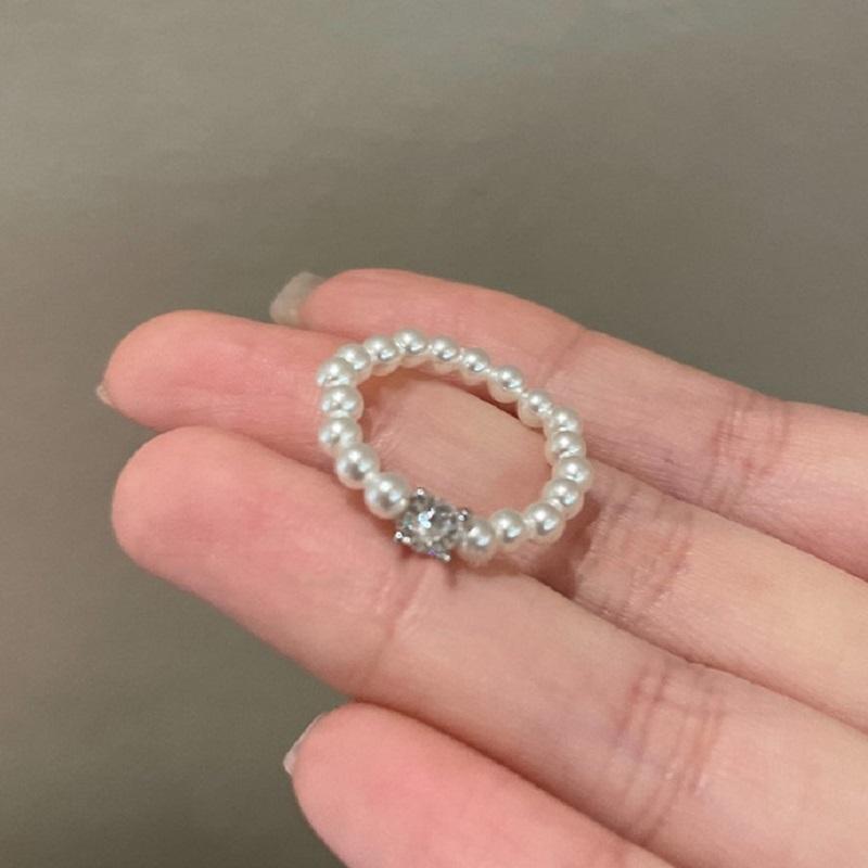 Модное кольцо-манжета с цепочкой из цинкового сплава цвета жемчуга для женщин, пар, простое металлическое двухслойное регулируемое кольцо, подарки невесте с цирконом