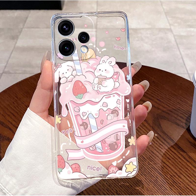 Чехол для Oppo Reno 15C 5G PMD110 Прозрачный Роскошный Милый Кролик с Сердечками Забавный Рисунок Мягкий Силиконовый Чехол из ТПУ для Oppo Reno15C 5G