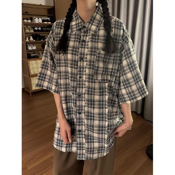 Летняя новая повседневная рубашка с рукавами пять четвертей, свободная рубашка большого размера с короткими рукавами для мужчин и женщин