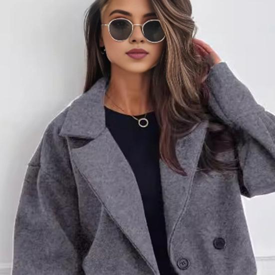 Women Fall Winter Coat Short Type Turn-down Collar Solid Color Loose Button Closure Cardigan OL Commuting Jacket Lady Daily Outwear