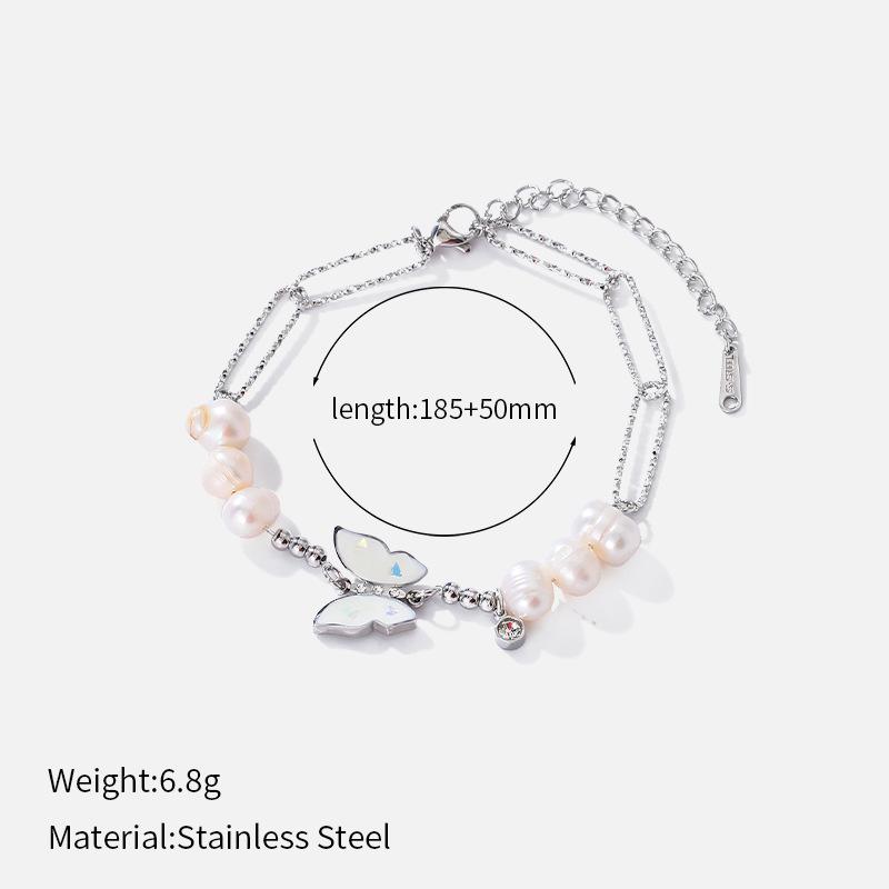 Stainless Steel 11K Gold Chain Butterfly Pearl Bracelet INS Wind Niche Design Gold Plated Bracelet