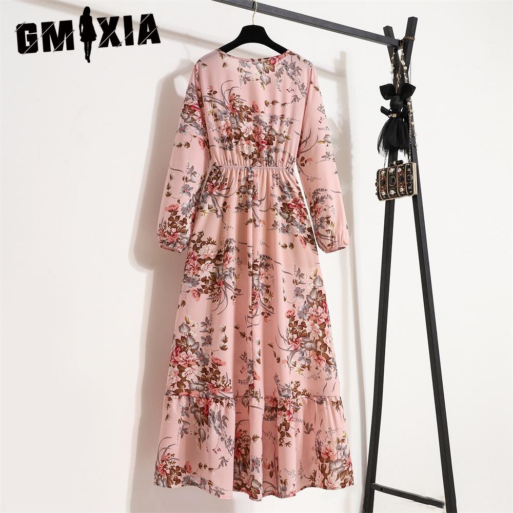 GMXIA Весна Лето Богемный Женское Макси Платье Повседневный Длинный Рукав Высокая Талия Пляжное Платье Женские Цветочные Шифоновые Платья Vestidoes Mujer Новинка
