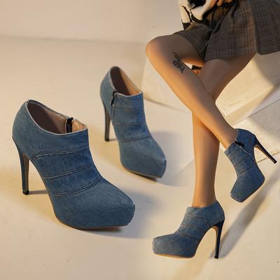 Весенняя и осенняя обувь на шпильках с высоким каблуком, большие размеры, с круглым носком, с боковой молнией, сращивание, одинарные туфли, женская обувь