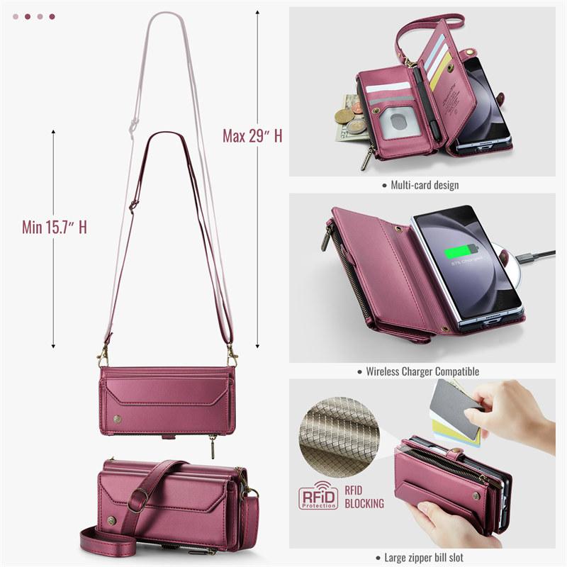 CaseMe Кожаный чехол-книжка для Samsung Galaxy Z Fold 7 5G 6 5 4 3 S26 Ultra S25 Edge S24 FE S23 S22 S21 S20 Plus Note 20 Кошелек на молнии Чехол-кардхолдер