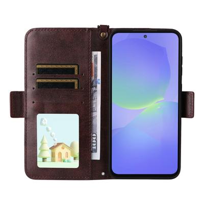 Кожаный чехол для Samsung Galaxy A55 5G с магнитной застежкой, кошельком-подставкой и ремешком через плечо