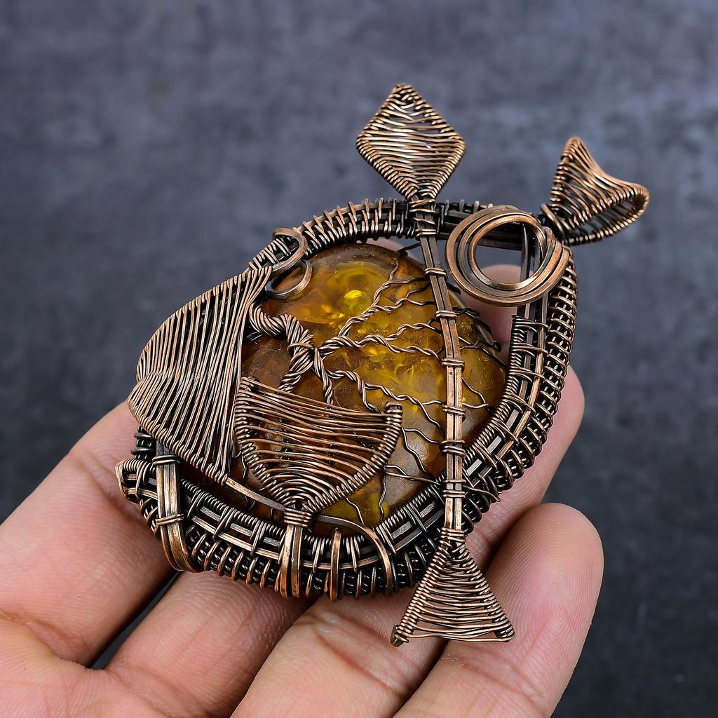 Natural Baltic Amber Gemstone Copper Wire Wrap Jewelry Pendant 3.35" U1B36