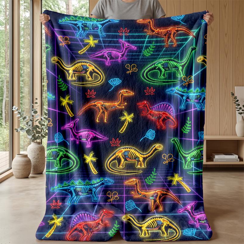 Neon Dinosaurs Galaxy Theme blanket Lightweight Warm Flannel Blanket Decorative Throw Blanket for Home Decoration
