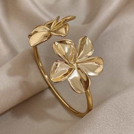 Flower Cuff Bracelets for Women Double Flower Open Bangle Bracelet Adjustable Metal Bracelets Wedding Party Jewelry