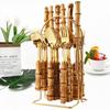 24pcs Natural Bamboo Handle Cutlery Set Stainless Steel Family Dinnerware Flatware Tableware with 1pc Silverware Holder