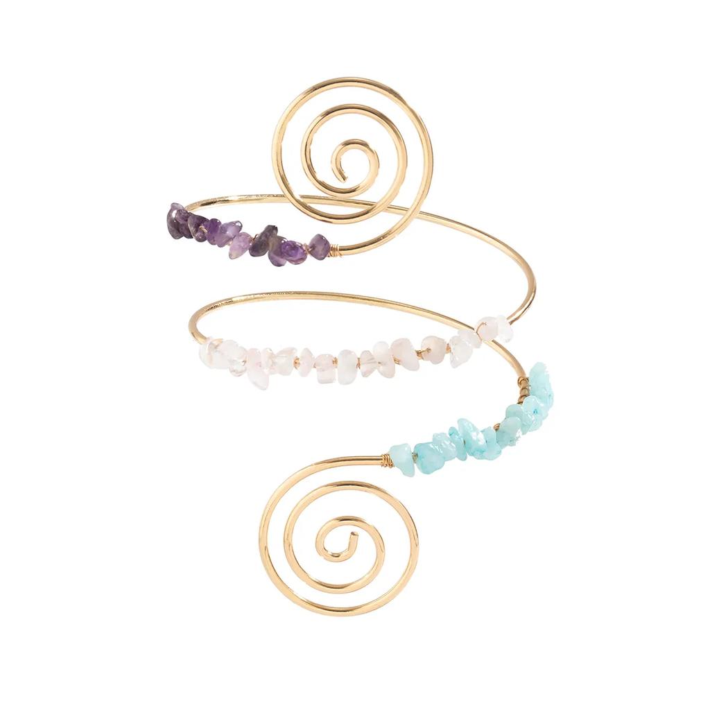 Punk Irregular Stones Spiral Upper Arm Cuff Bangles for Women Vintage Adjustable Open Arm Bracelets Couple Jewelry Steampunk New