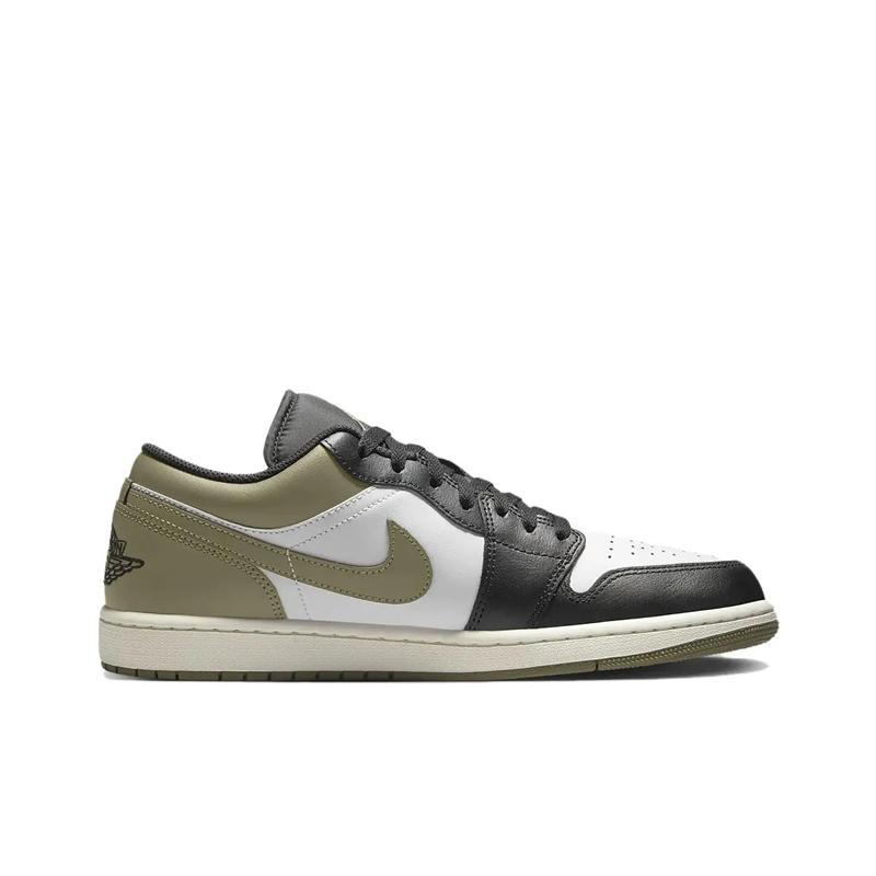 Мужские кроссовки Air Jordan 1 Low Black Toe Medium Olive Зеленый Белый 553558-092