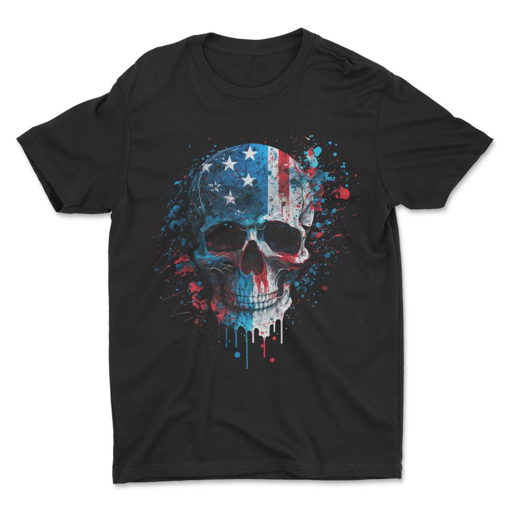 Футболка с черепом и американским флагом, унисекс