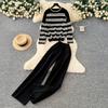 Autumn Winter Women Casual Striped Knitted Sweater Trouser Two Piece Set Full Sleeve Pullover Tops and Wide Leg Pant Tracksuit