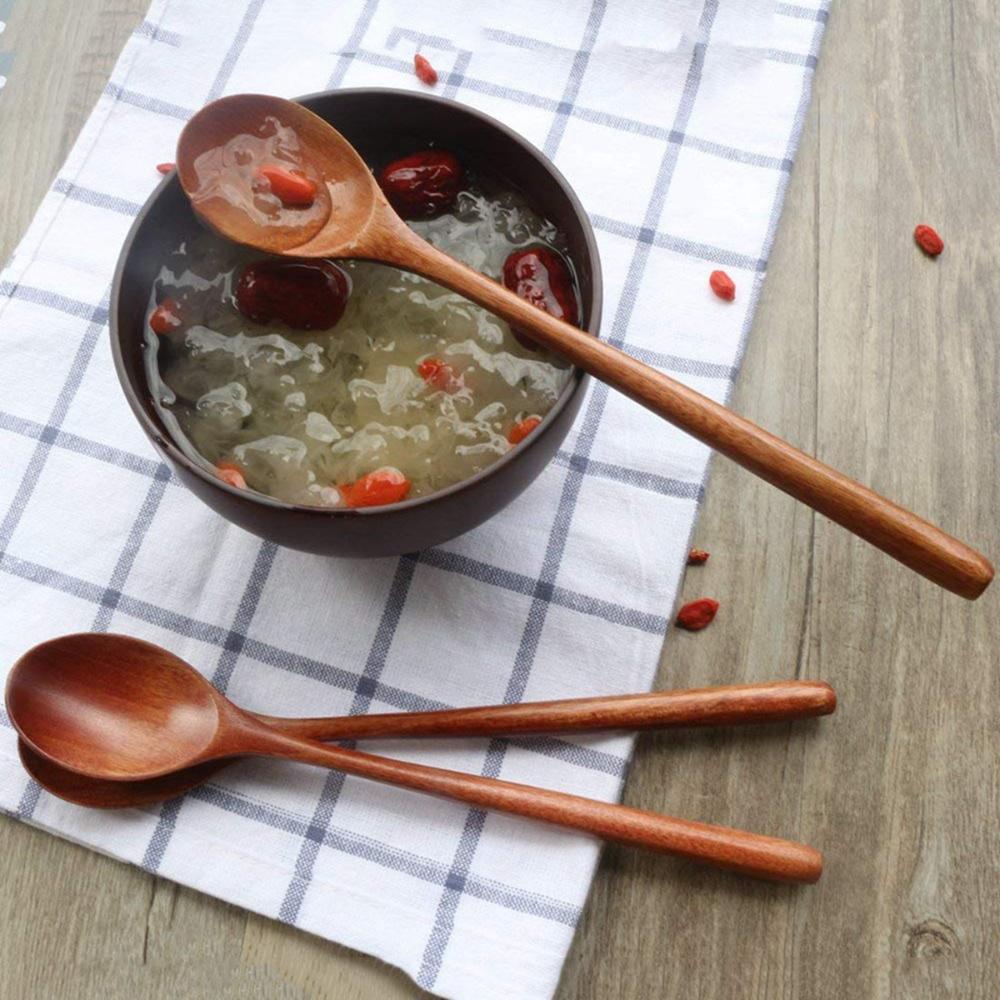 Adults Kids Eco-Friendly Dinnerware Natural Eating Tableware Cutlery Kitchen Utensil Wooden Spoons