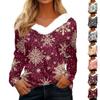 Women's Fashion Casual Long Sleeve Christmas Printed Plush Collar V-Neck Top