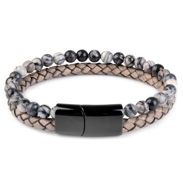 Браслеты из натурального камня, плетеный браслет из натуральной кожи, черная магнитная застежка из нержавеющей стали, браслеты из бисера тигрового глаза, мужские украшения