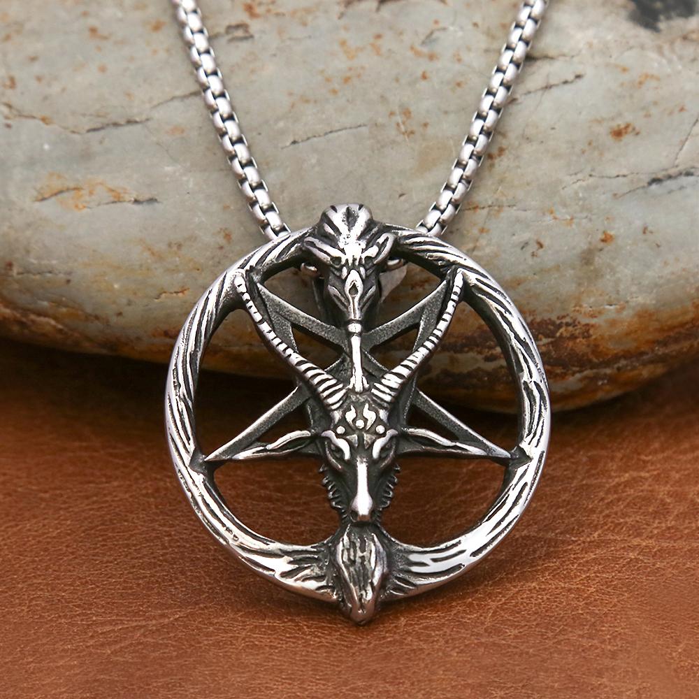 Панк Винтаж Пентаграмма Овечье Ожерелье для Мужчин Готический Нержавеющей Стали Животное Кулон Амулет Модные Ювелирные Изделия Подарки Оптовая Продажа