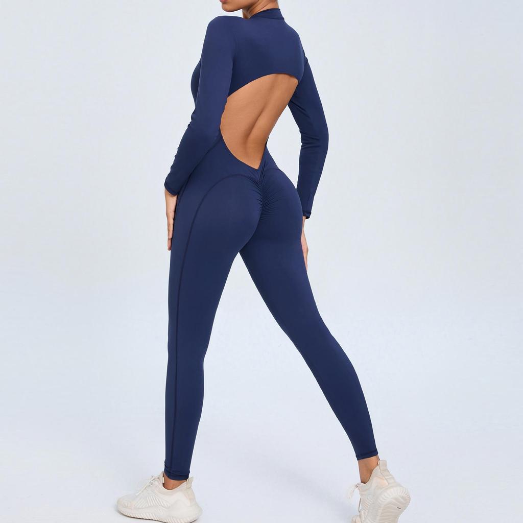 European & American Zipper Long Sleeve Yoga Jumpsuit - Women's Nude Feeling Fitness Bodysuit