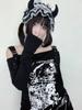 Готический панк Y2k принтованный топ с длинным рукавом горячая девушка эстетика открытые плечи сексуальная свободная футболка японский шнурок повседневная одежда осень