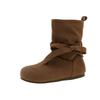 Fashion Flats Women Bow Lace Up Shore Boots Fashion Suede Woman Shoes 2025 Winter New Elegant Chelsea Ankle Boots Classical Zapatillas