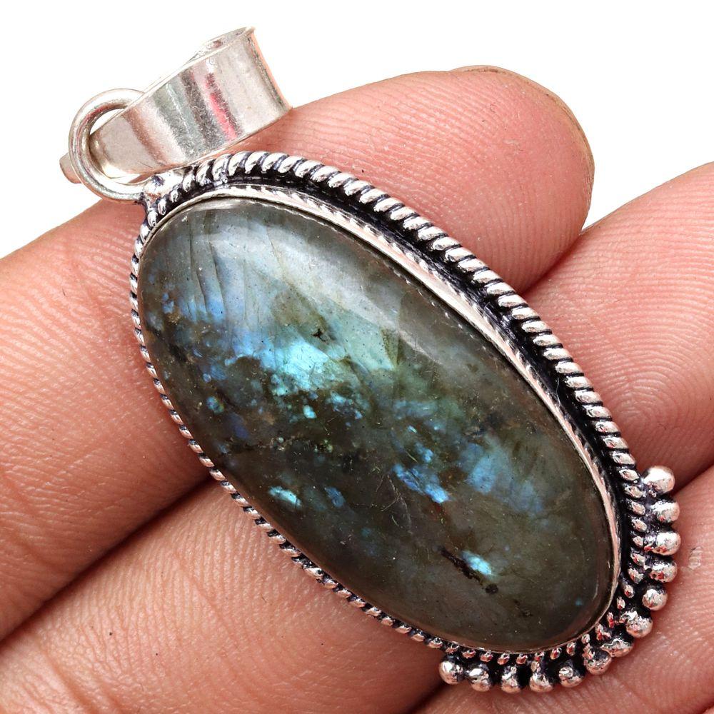 Pendant Shiney Labradorite Gemstone Gift For Her Silver Jewelry 2"