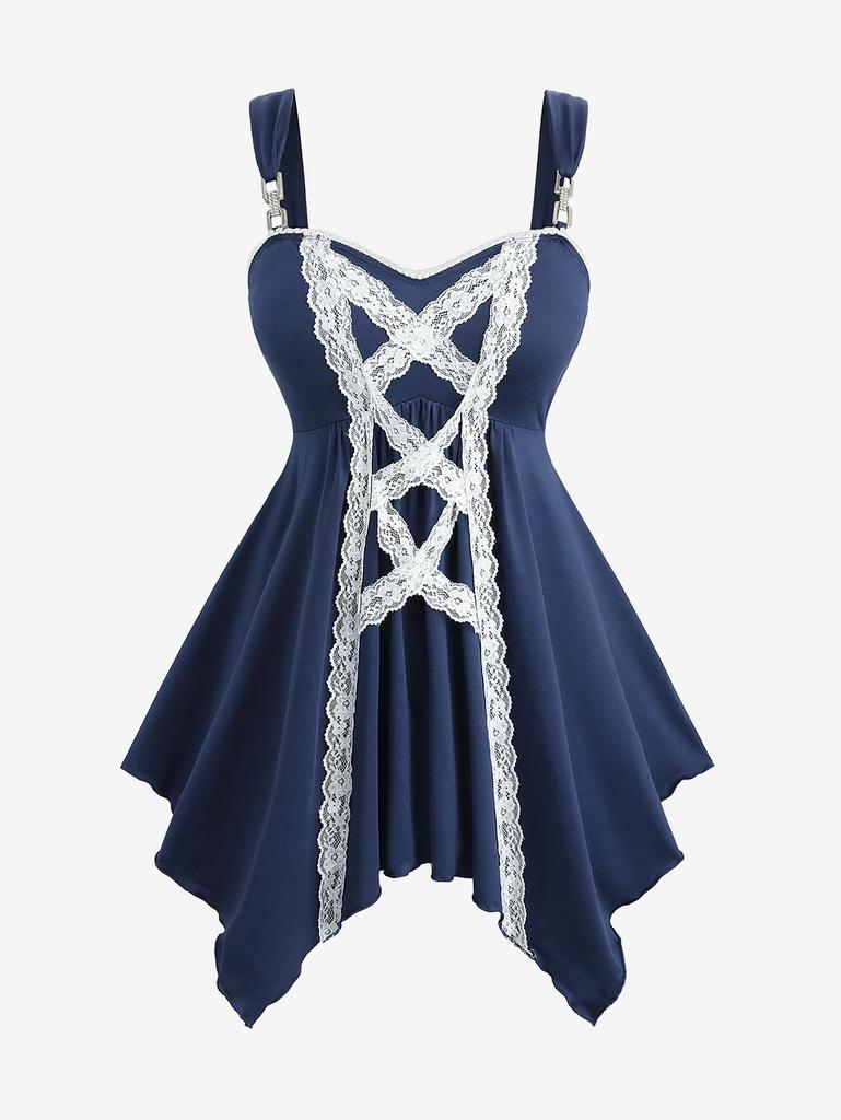 Rosegal Plus Size Кружевная отделка на шнуровке Двухцветный платок-топ