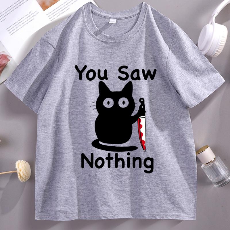 You Saw Nothing T Shirt Spooky Cat Halloween Tshirt Funny Graphic Tees Cotton Short Sleeve Round Neck Printed Graphic Tees