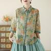 Summer Loose Print Collar Seven Quarter Sleeved Shirt for Women's Shirts Tops