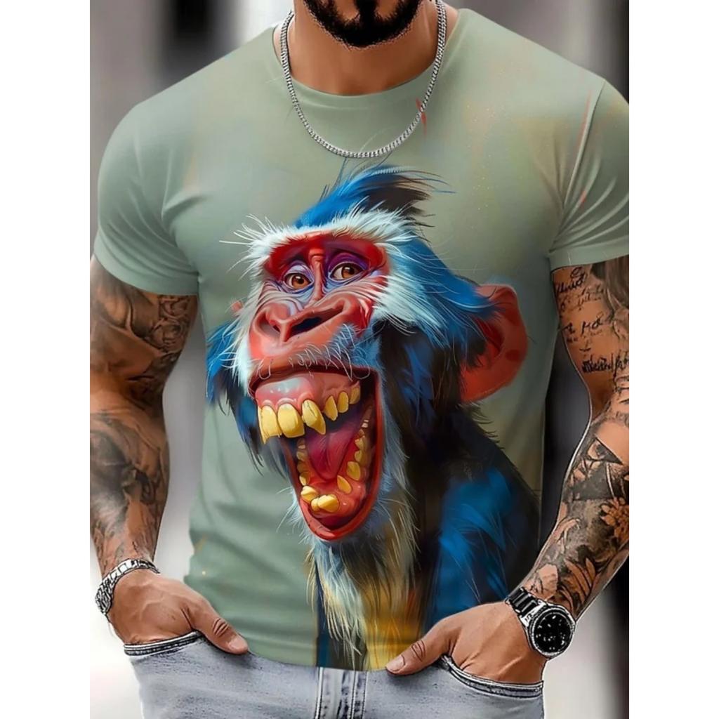 Летний круглый вырез с 3D рисунком животных из мультфильмов, модные повседневные футболки с короткими рукавами для мужчин