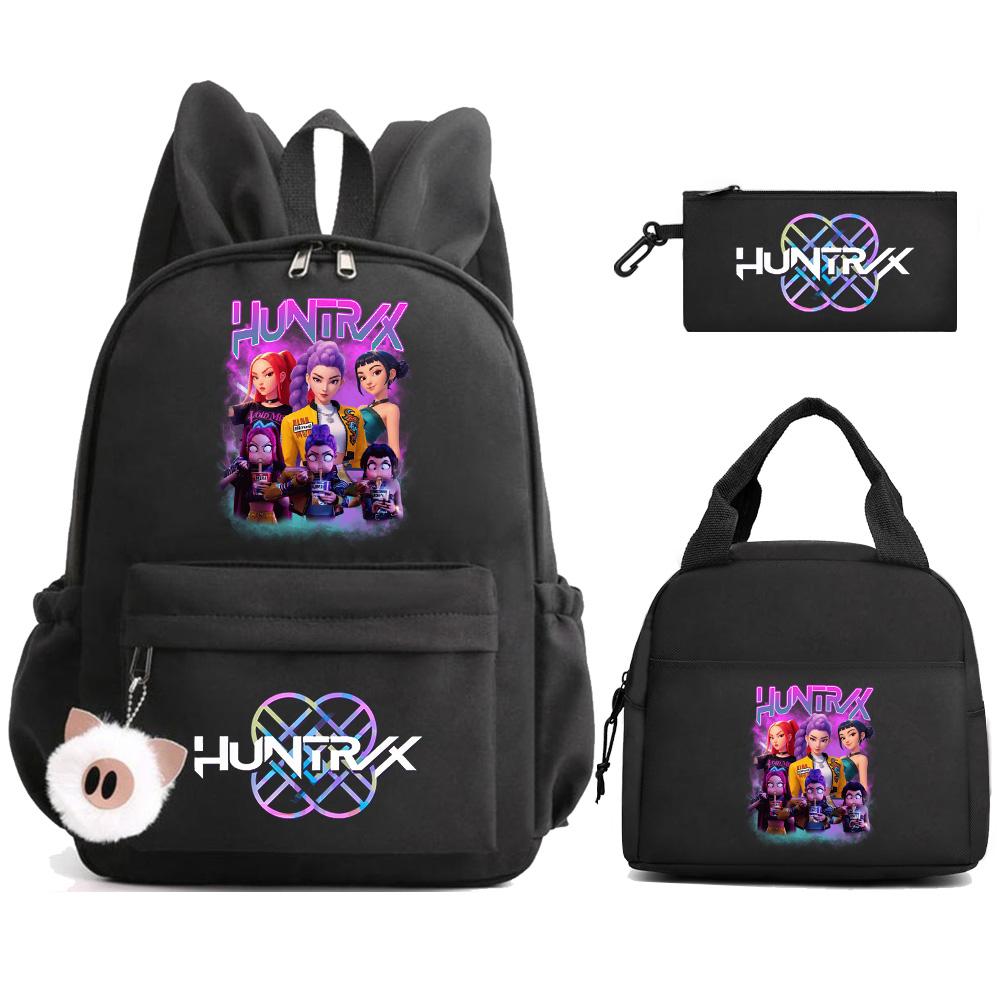 Cartoon K-Pop Demon Hunters Printed Backpack Lunch Bag Pencil Case for Children Student Schoolbag Girl Kid Gift Women Travel Bag