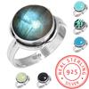 925 Sterling Silver Ring Women Gemstone Handmade Jewelry Christmas Gift Aqua Blue Chalcedony Abalone Shell Blue Sunstone Labradorite Prehnite Costume