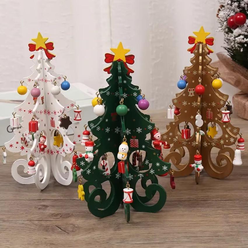1 Pcs Decorations Creative Wooden Christmas Tree Ornament Home Desktop Party Decor New Year Kids Gifts