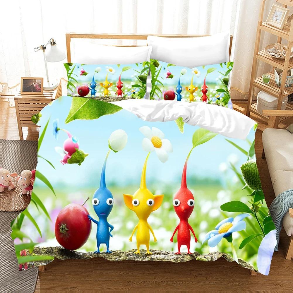 3D Постельное белье Pikmin Комплекты Пододеяльник Комплект с наволочкой Полуторный Двуспальный Квинсайз Кингсайз Постельные принадлежности Пододеяльник