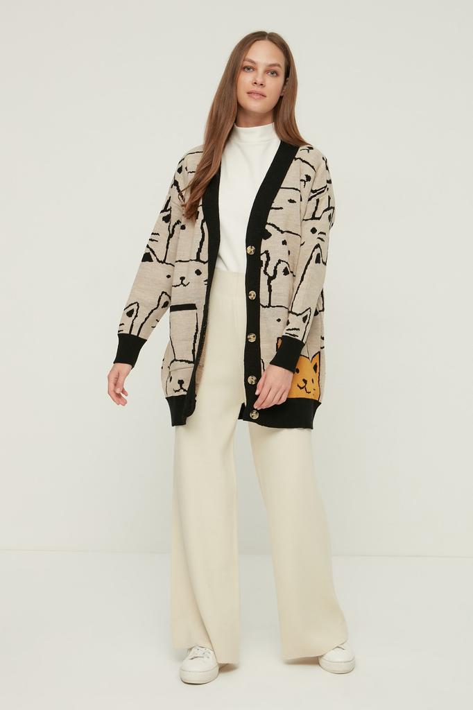 Женская мода, новый кардиган в хиджабе, трикотажный кардиган цвета индиго с животным рисунком