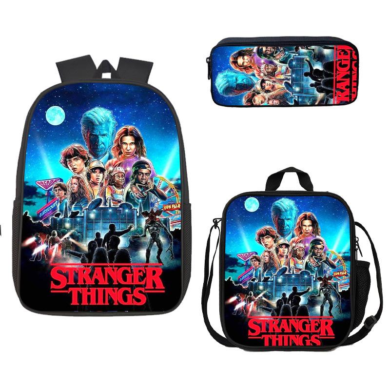 Школьная сумка, Пенал, Сумка для еды Stranger Things, Карта Z, Трехсекционный рюкзак большой емкости, Цветной