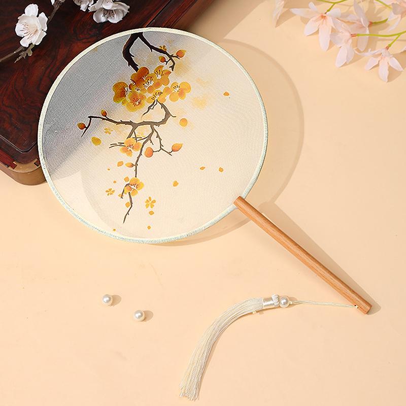 Винтажный круглый печатный веер китайский танцевальный летний классический костюм чонсам женский ханьфу кисточка веер