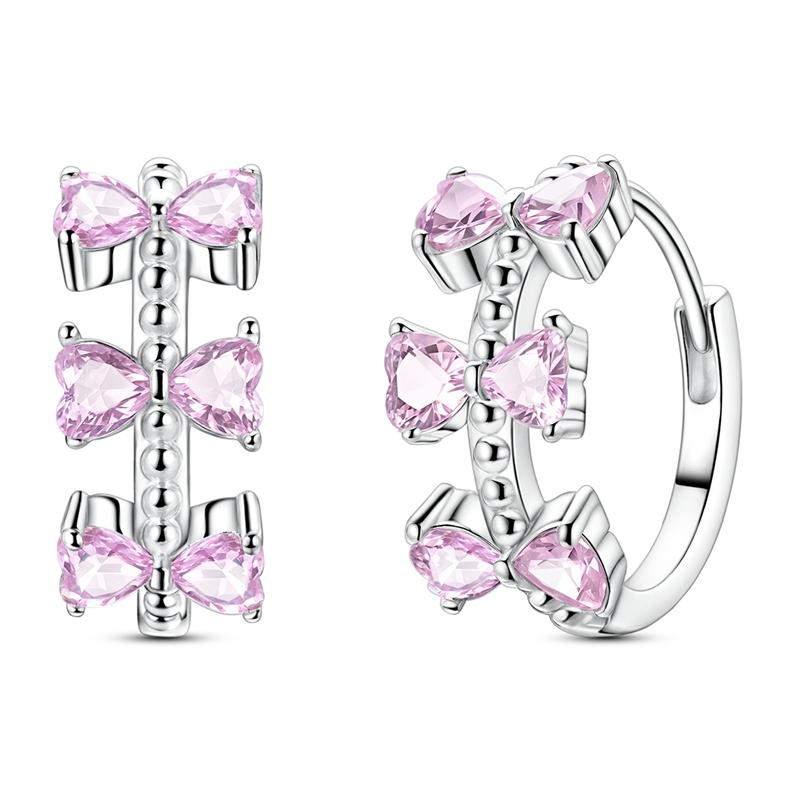 Новые медные серьги-пусеты в виде розовых бантиков с блестками и серьги-кольца с подвесками-паве для девочки, милые романтические украшения в подарок