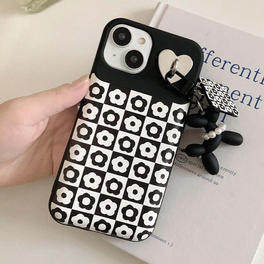 Черно-белые клетчатые задние чехлы для iPhone 15 14 13 12 11 Pro Max Plus с подвеской на воздушной подушке, чехлы для телефонов в шахматном порядке, новые чехлы